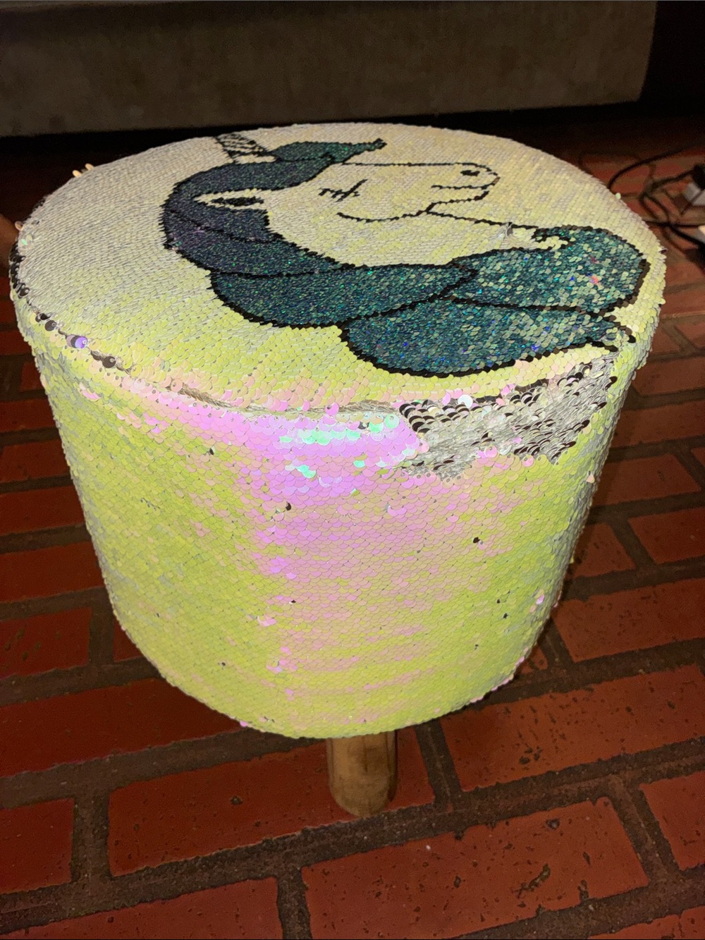 Sequin Unicorn Accent Stool - Iridescent Green/Blue